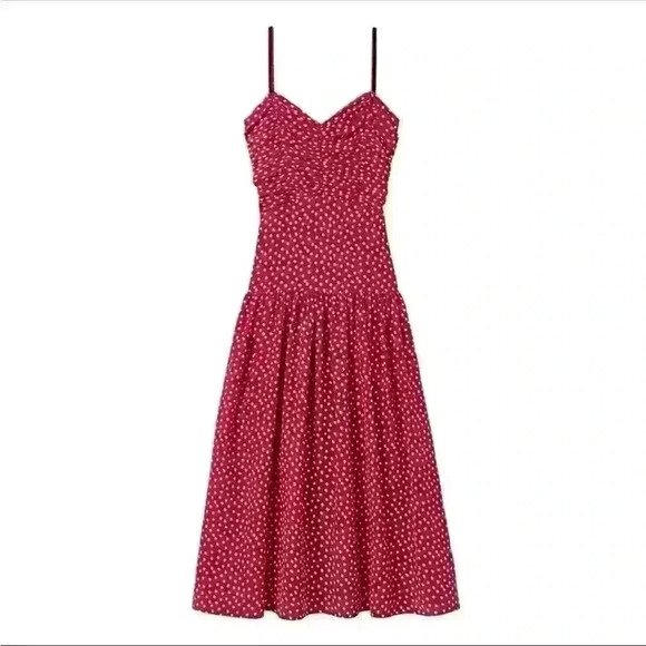Rebecca Taylor blurry heart silk midi dress in red - Picture 2 of 13